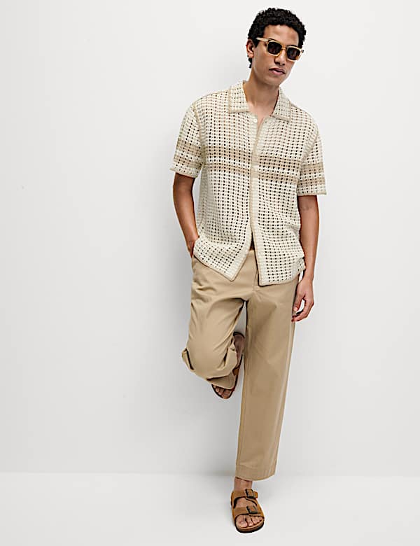 Relaxed Fit Striped Short Sleeve Knitted Shirt - US