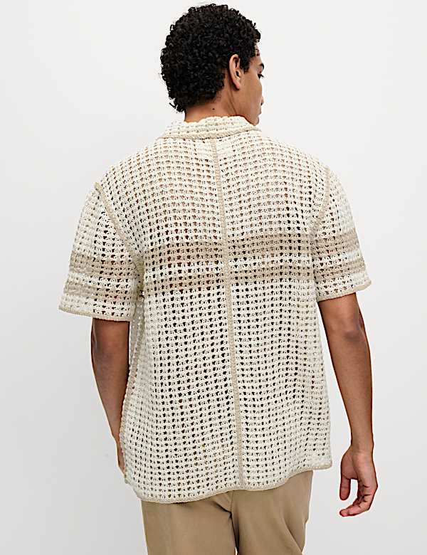 Relaxed Fit Striped Short Sleeve Knitted Shirt - US