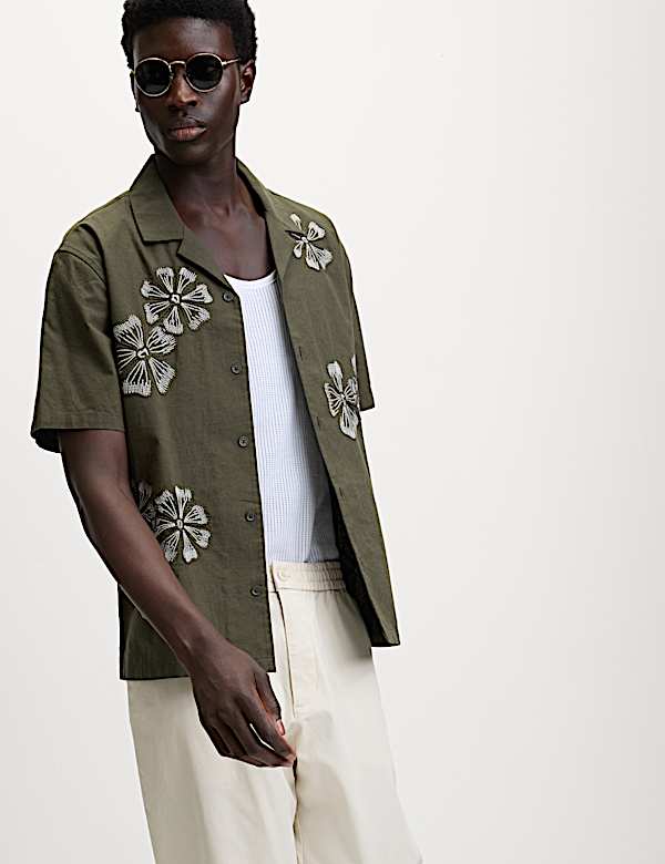 Regular Fit Cotton Linen Blend Short Sleeve Shirt - DK