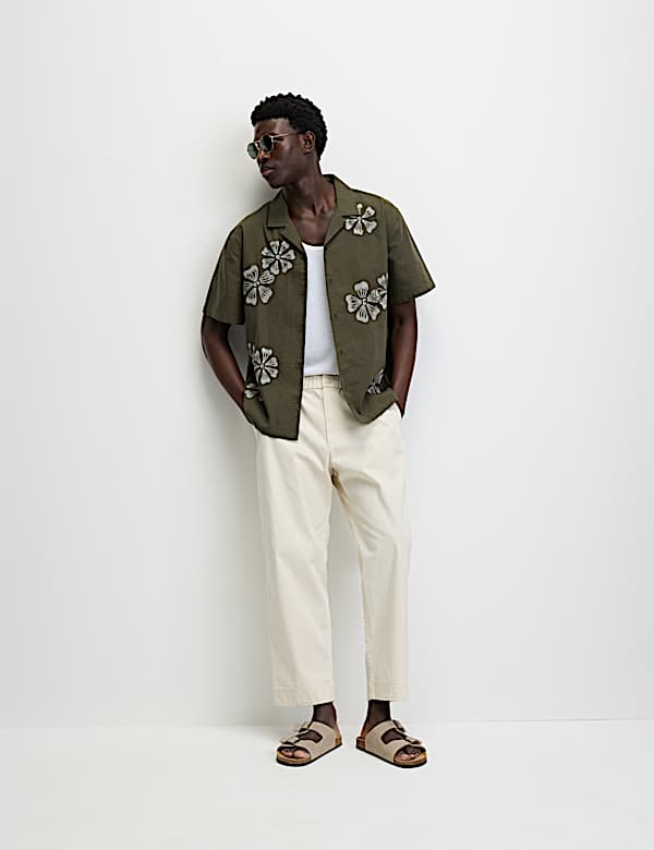 Regular Fit Cotton Linen Blend Short Sleeve Shirt - DK