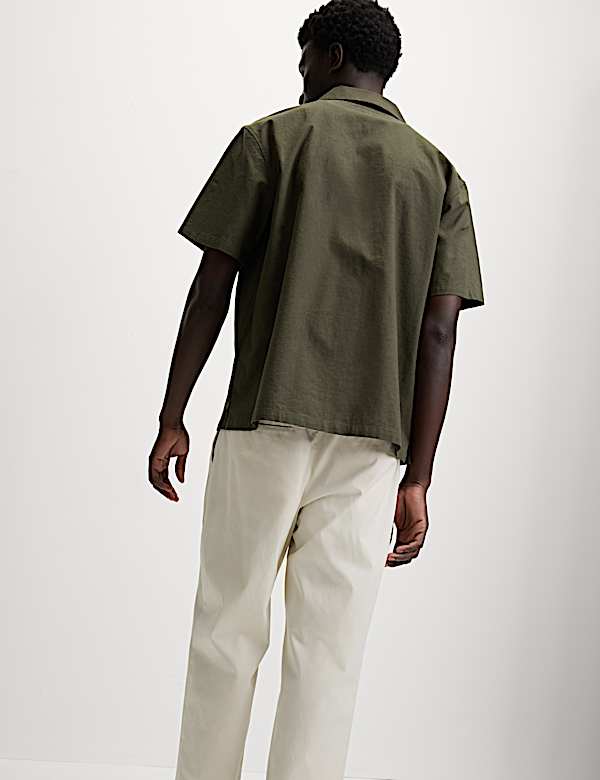 Regular Fit Cotton Linen Blend Short Sleeve Shirt - DK