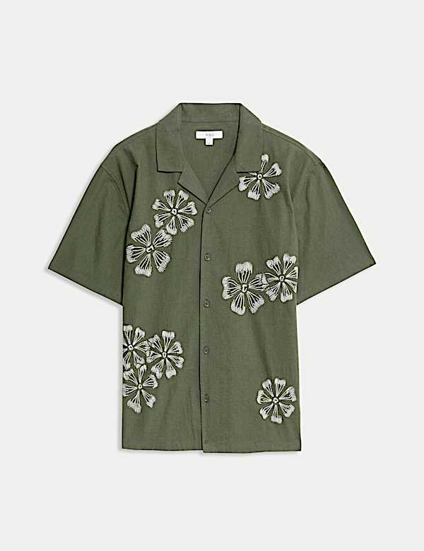 Regular Fit Cotton Linen Blend Short Sleeve Shirt - DK