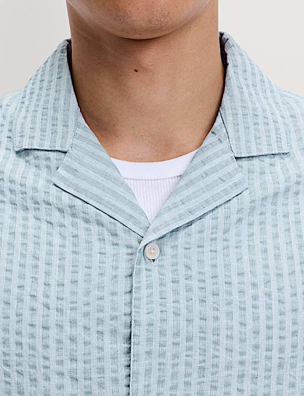 Pure Cotton Seersucker Short Sleeve Shirt - TW