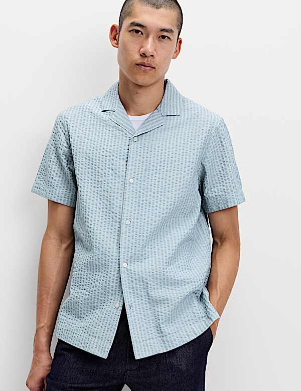 חולצת שרוול קצר מכותנה טהורה באריגת סירסאקר - IL