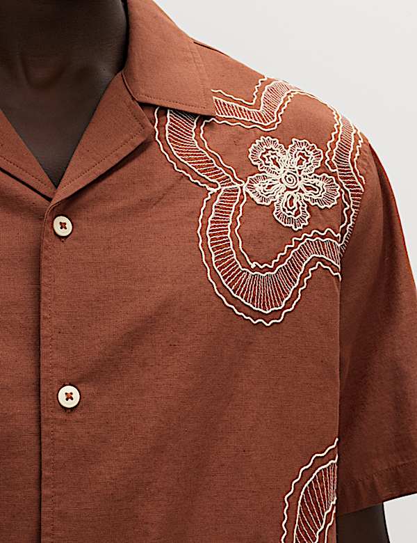 Koszula regular fit w kwiaty z mieszanki bawełny i lnu - PL