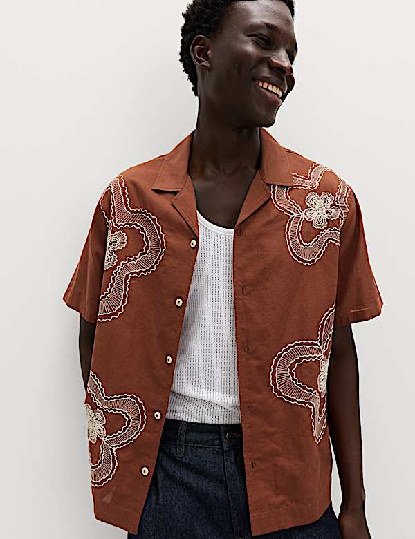 Koszula regular fit w kwiaty z mieszanki bawełny i lnu - PL