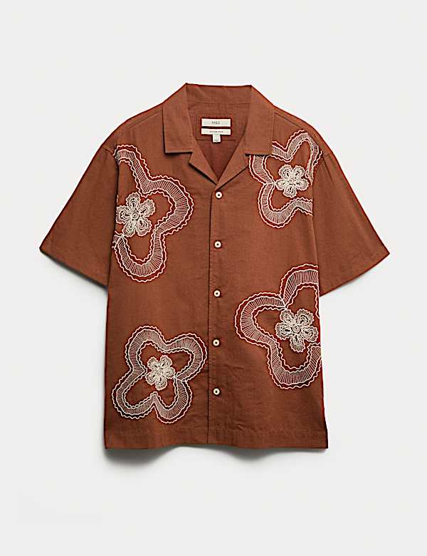 Koszula regular fit w kwiaty z mieszanki bawełny i lnu - PL