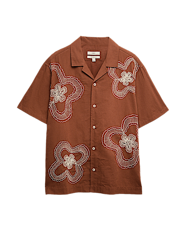 Regular Fit Cotton Linen Blend Floral Shirt