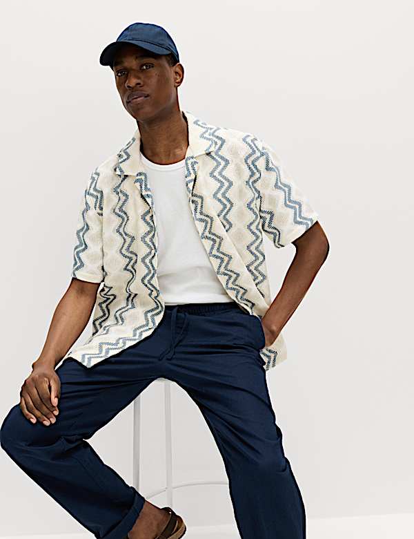 Luźna koszula z kr&oacute;tkim rękawem z mieszanki bawełny - PL