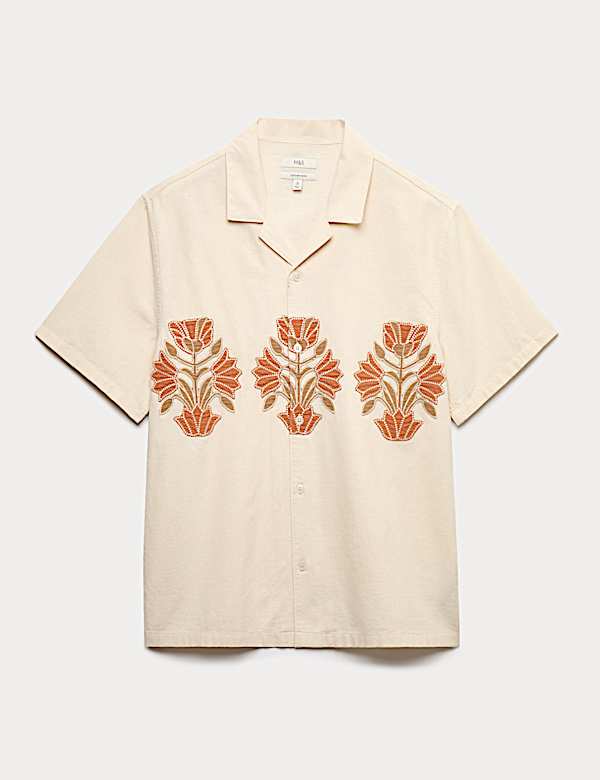 Camisa de manga corta bordada de algod&oacute;n - US