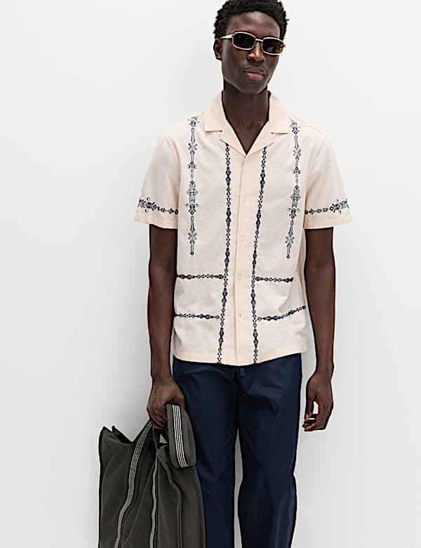 Cotton Rich Embroidered Short Sleeve Shirt