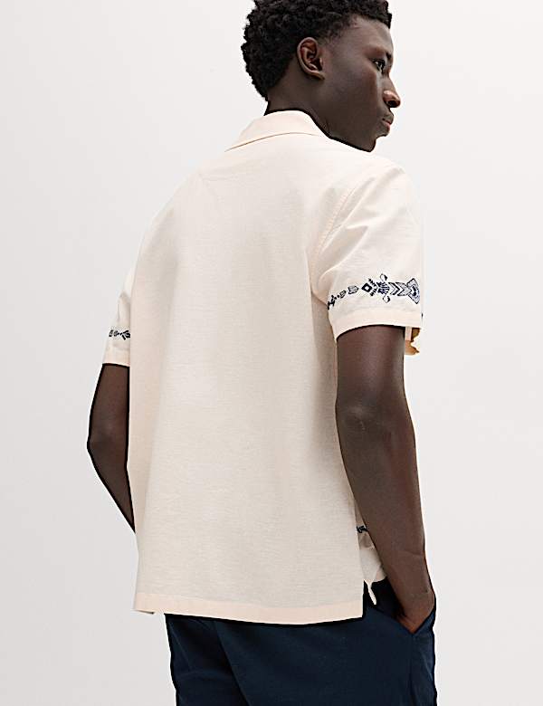 Cotton Rich Embroidered Short Sleeve Shirt - TW