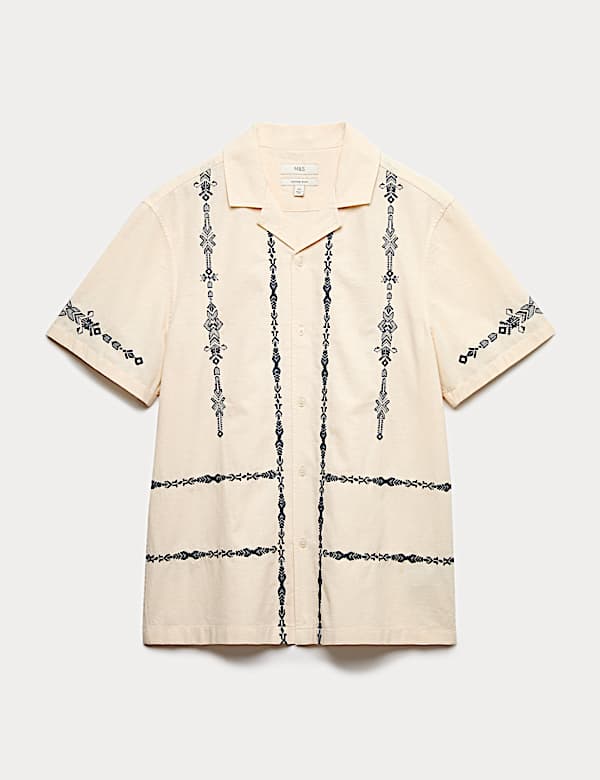 Cotton Rich Embroidered Short Sleeve Shirt - TW