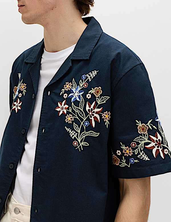 Cotton Rich Embroidered Short Sleeve Shirt - TW