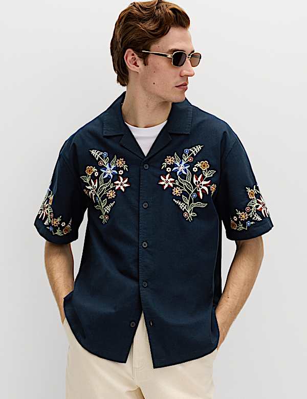 Cotton Rich Embroidered Short Sleeve Shirt - TW
