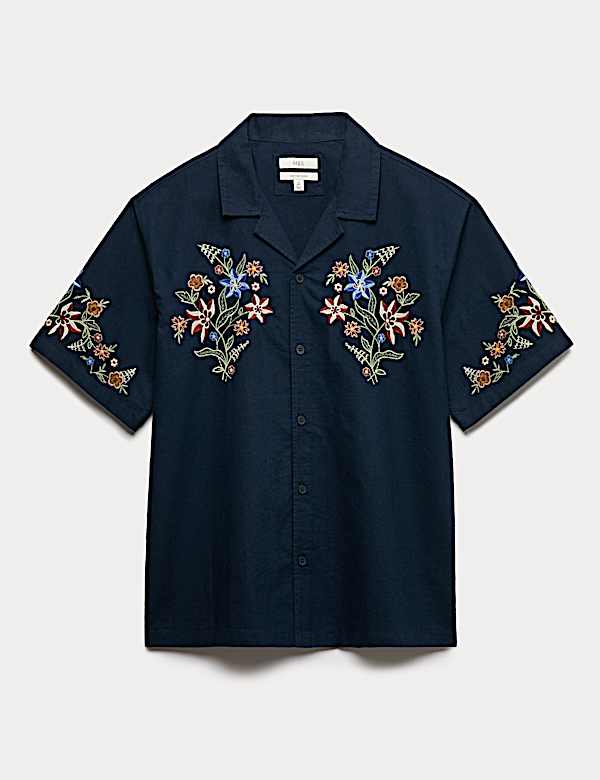 Cotton Rich Embroidered Short Sleeve Shirt - TW