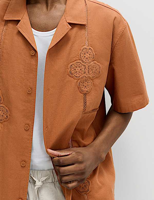 Cotton Rich Embroidered Short Sleeve Shirt - US