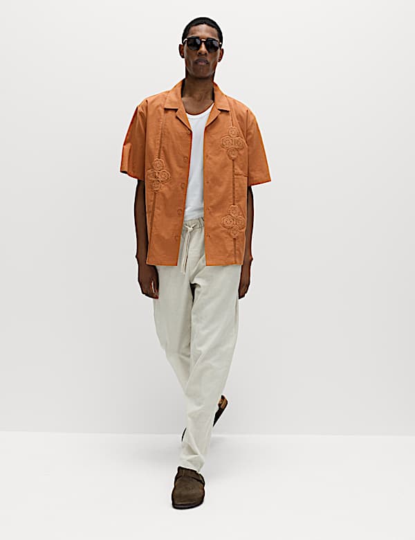 Cotton Rich Embroidered Short Sleeve Shirt - US