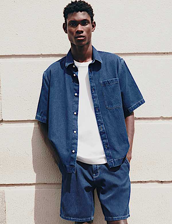 Pure Cotton Denim Short Sleeve Shirt