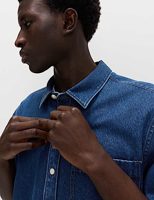 Pure Cotton Denim Short Sleeve Shirt - LV