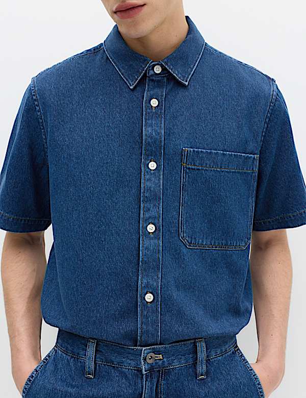 Pure Cotton Denim Short Sleeve Shirt - MX