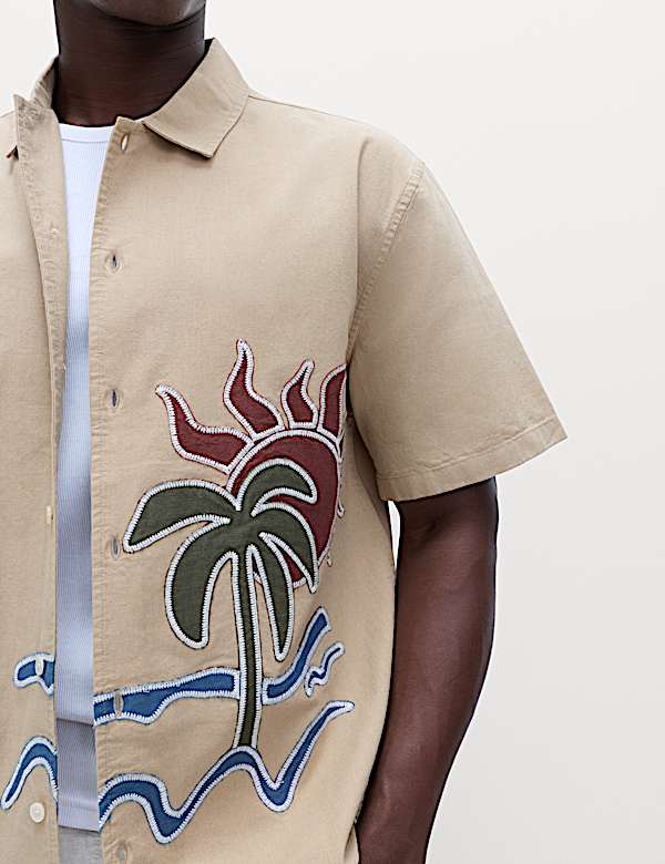 T-shirt en coton brod&eacute; &agrave; manches courtes - BE