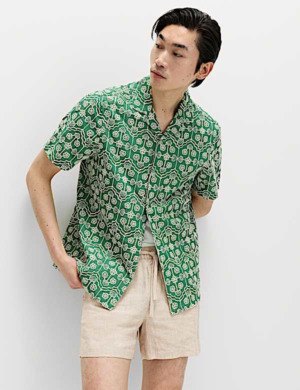 Pure Cotton Embroidered Short Sleeve Shirt - MV
