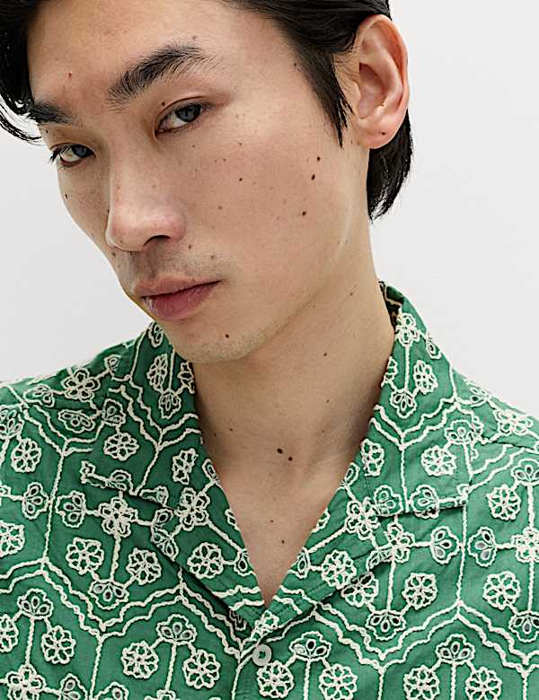 Pure Cotton Embroidered Short Sleeve Shirt - MV