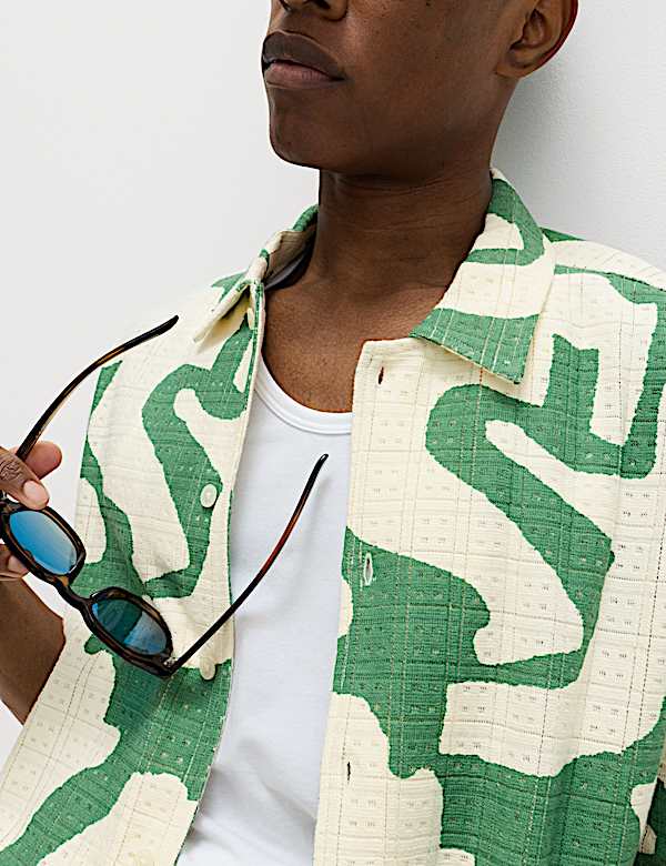 Cotton Rich Abstract Print Textured Shirt - JO