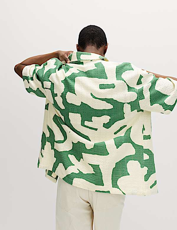 Cotton Rich Abstract Print Textured Shirt - JO