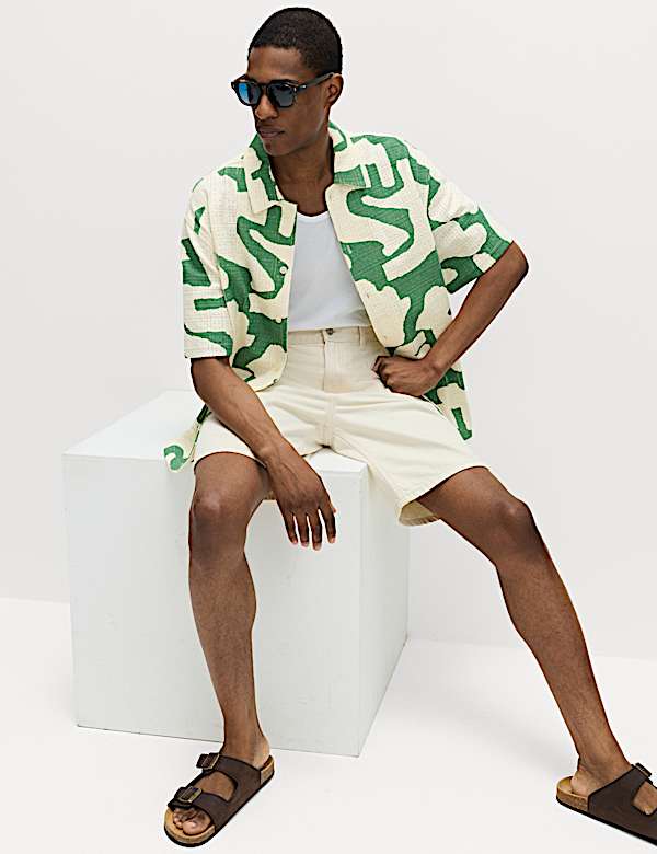 Cotton Rich Abstract Print Textured Shirt - JO