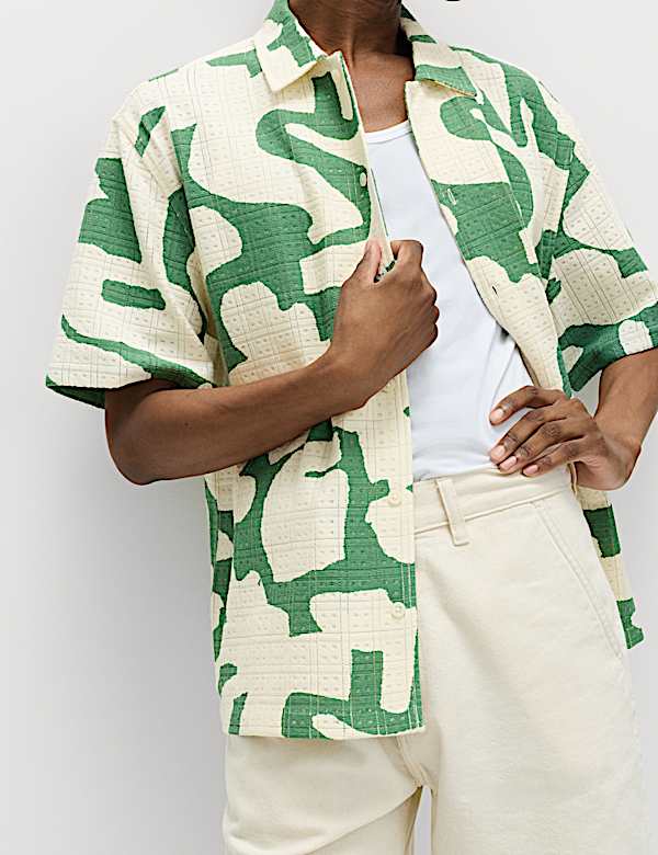 Cotton Rich Abstract Print Textured Shirt - JO