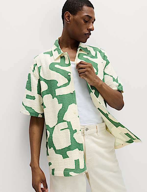 Cotton Rich Abstract Print Textured Shirt