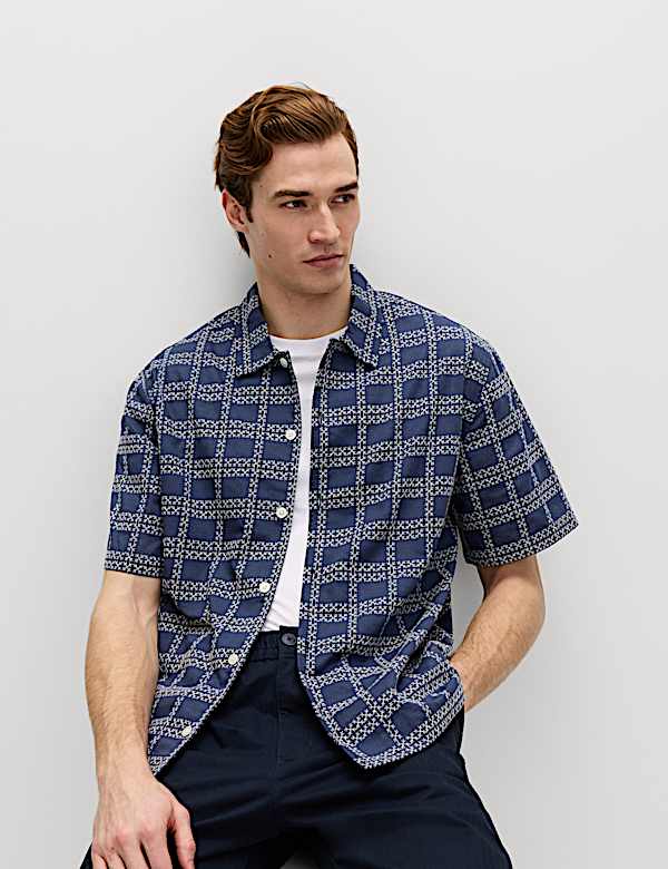 Relaxed Fit Cotton Rich Embroidered Short Sleeve Shirt