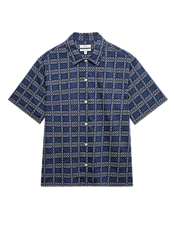 Relaxed Fit Cotton Rich Embroidered Short Sleeve Shirt