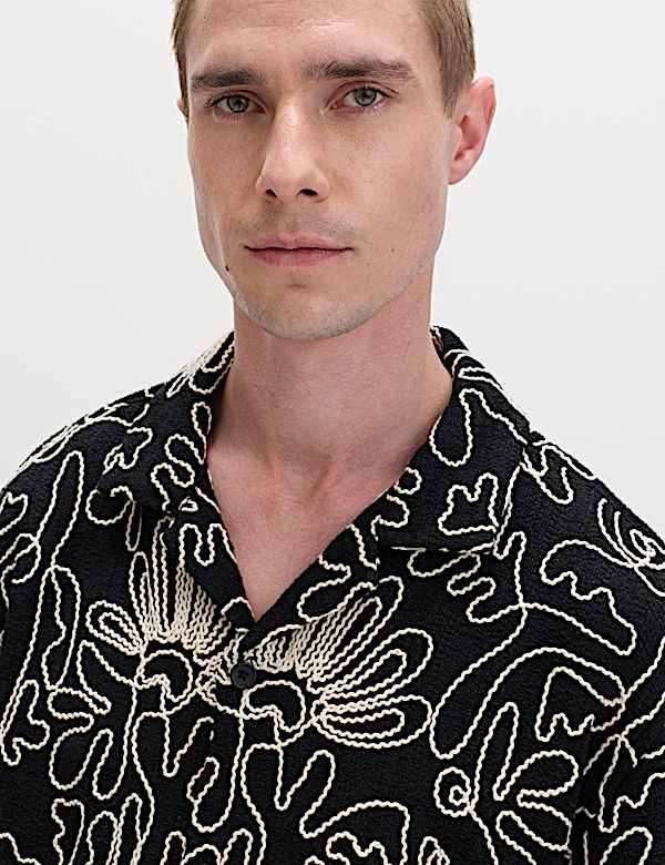 Cotton Blend Embroidered Short Sleeve Shirt