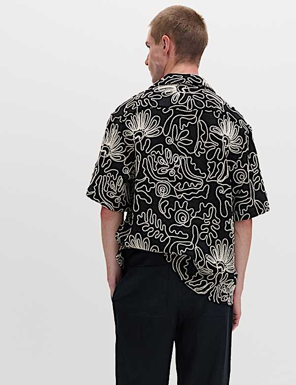 Cotton Blend Embroidered Short Sleeve Shirt