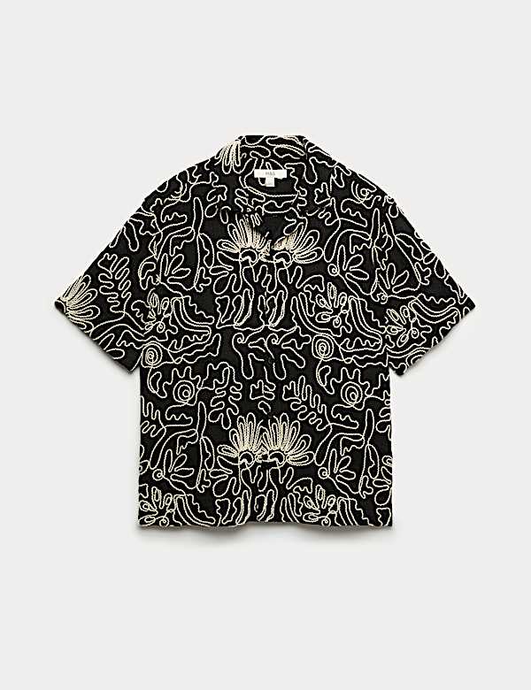 Cotton Blend Embroidered Short Sleeve Shirt - MX