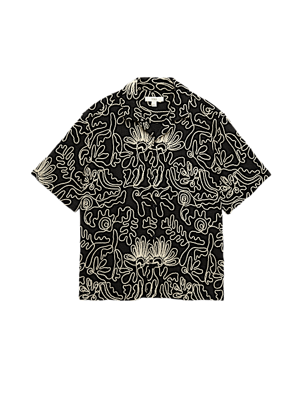 Cotton Blend Embroidered Short Sleeve Shirt