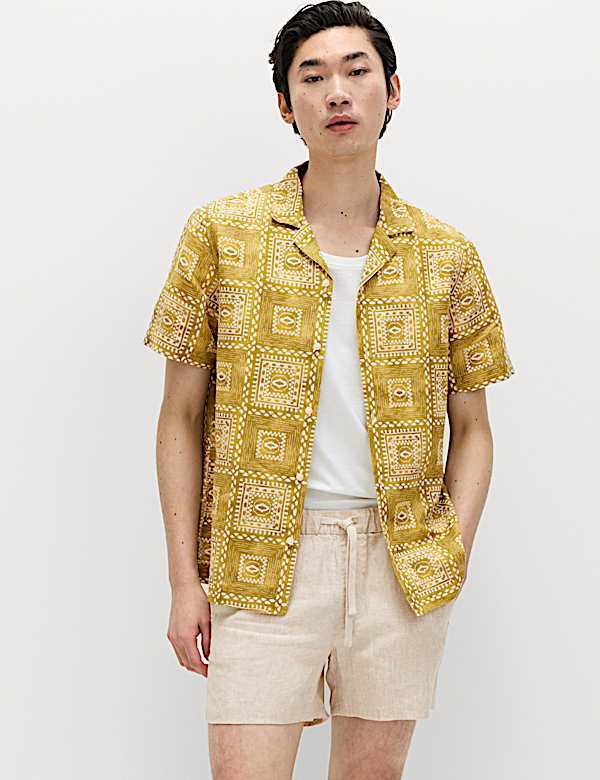Linen Rich Abstract Tile Print Shirt