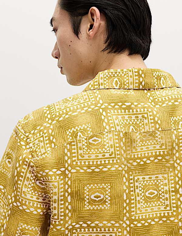 Linen Rich Abstract Tile Print Shirt - RO
