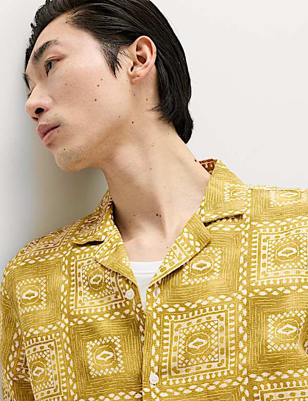 Linen Rich Abstract Tile Print Shirt - RO