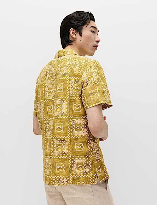 Linen Rich Abstract Tile Print Shirt - RO