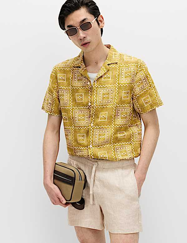 Linen Rich Abstract Tile Print Shirt - RO