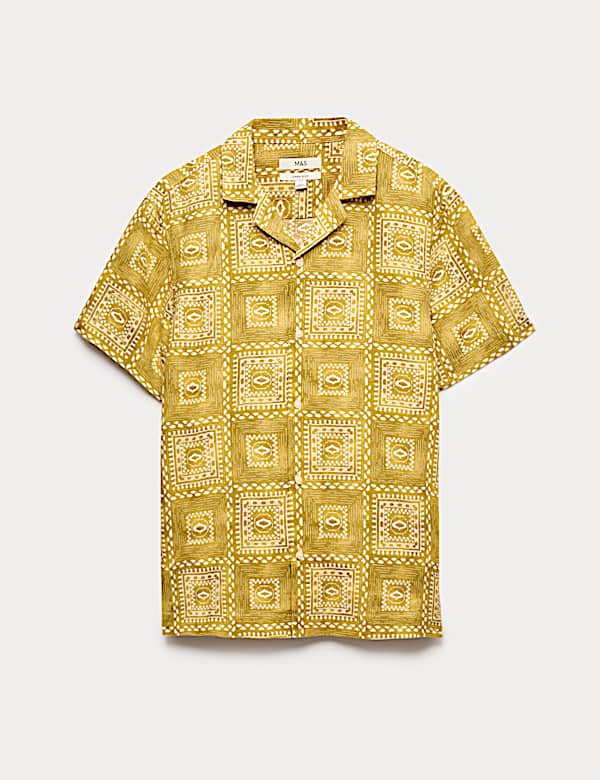Linen Rich Abstract Tile Print Shirt - RO