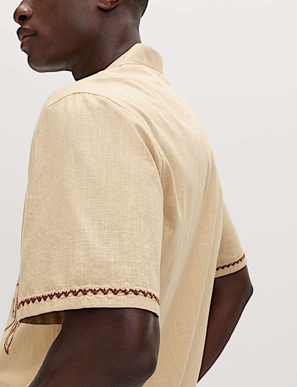 Pure Cotton Embroidered Short Sleeve Shirt - CN