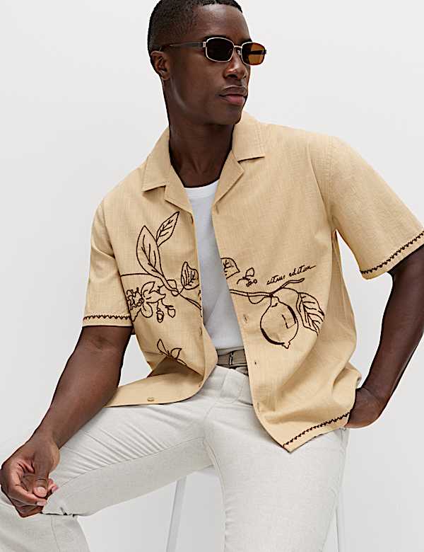 Pure Cotton Embroidered Short Sleeve Shirt - CN