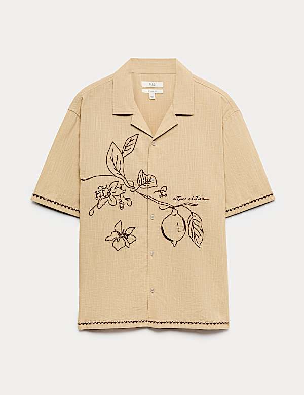 Pure Cotton Embroidered Short Sleeve Shirt - CN