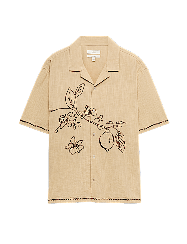 Pure Cotton Embroidered Short Sleeve Shirt