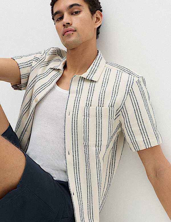 Pure Cotton Textured Short Sleeve Shirt - CN